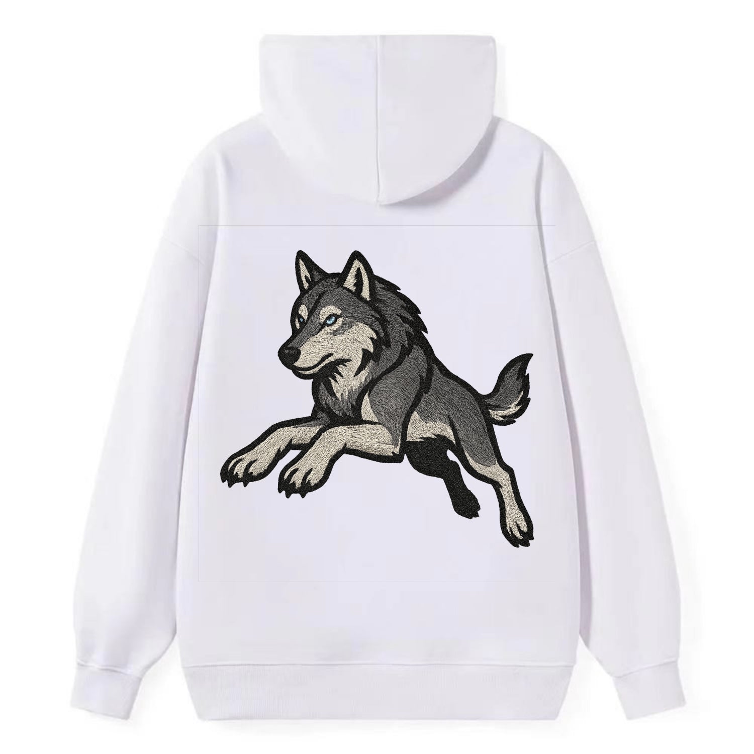 Wolf Leaping Action  - Classic Pullover Hoodie - White
