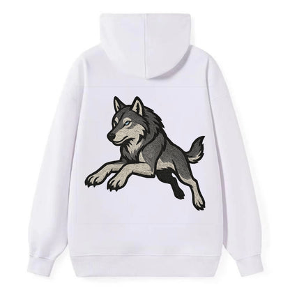 Wolf Leaping Action  - Classic Pullover Hoodie - White