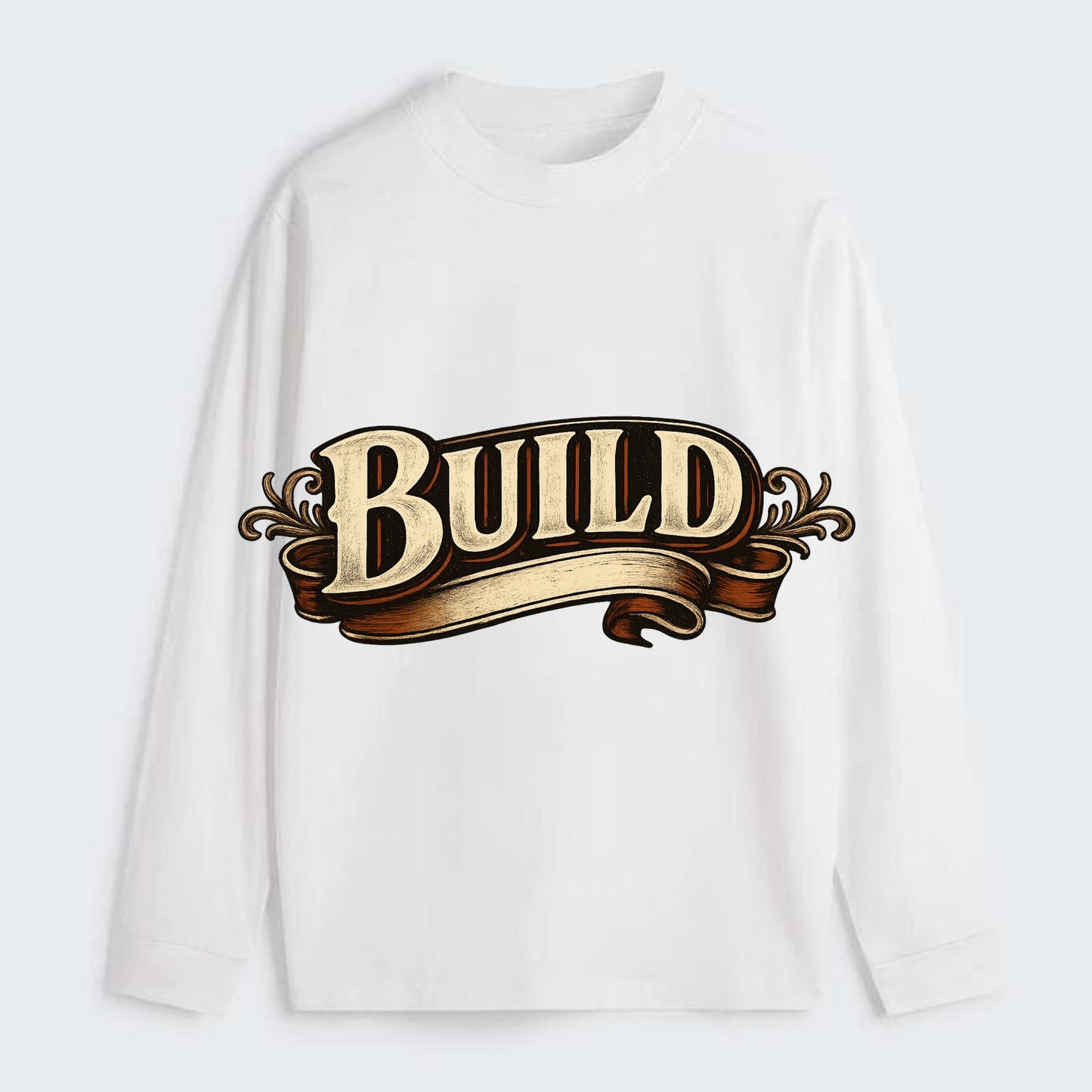 Bold typography design - "BUILD" - constructing, making real - Classic Long Sleeve Shirt - White