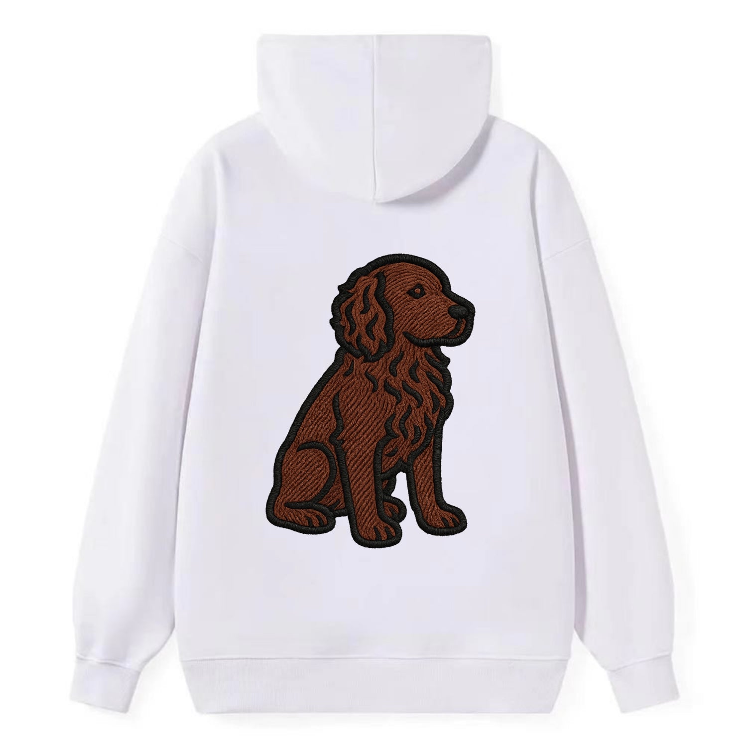 Boykin Spaniel - Rich chocolate brown wavy coat embroidered sitting pose - Classic Pullover Hoodie - White