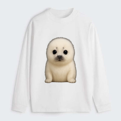 Baby Harp Seal - pure white fluffy fur, enormous dark eyes, - Classic Long Sleeve Shirt - White