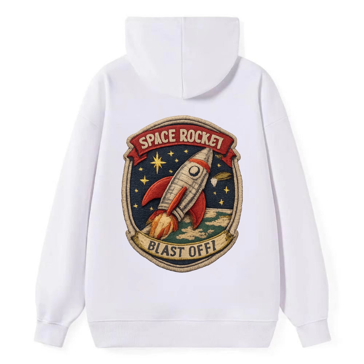 RETRO ROCKET - 1950s space rocket in silver and red , atomic age - Classic Pullover Hoodie - White