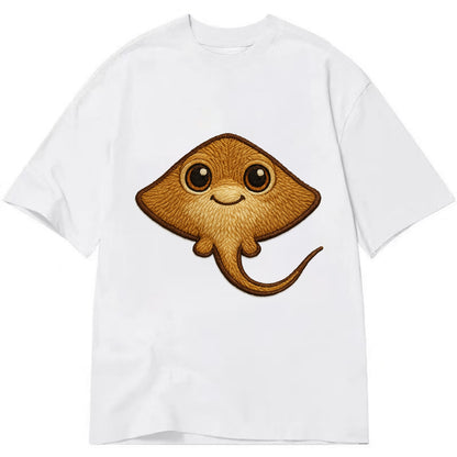 Baby Stingray - flat body, long tail, eyes on top, front-facing, friendly - Classic T-shirt - White