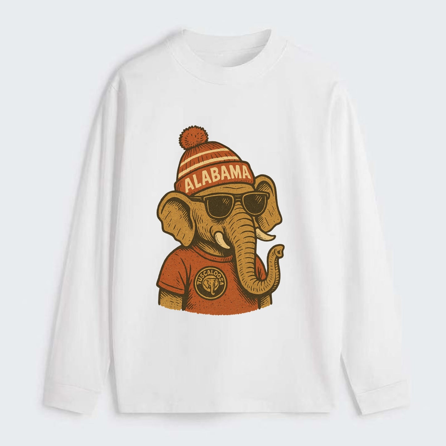 Tuscaloosa Crimson Elephant wearing Alab - Classic Long Sleeve Shirt - White