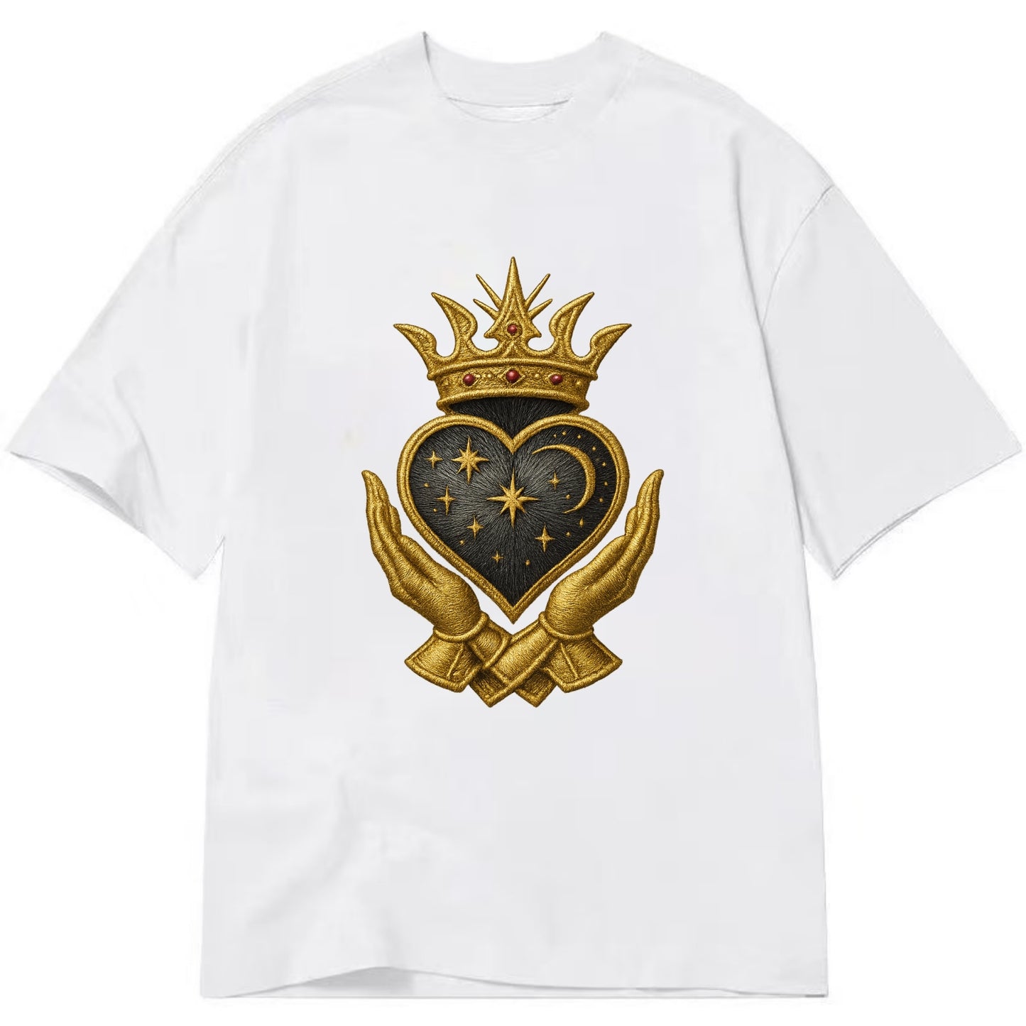 Hammered bronze warrior crown anchoring a dark steel heart with shield-bearing - Classic T-shirt - White