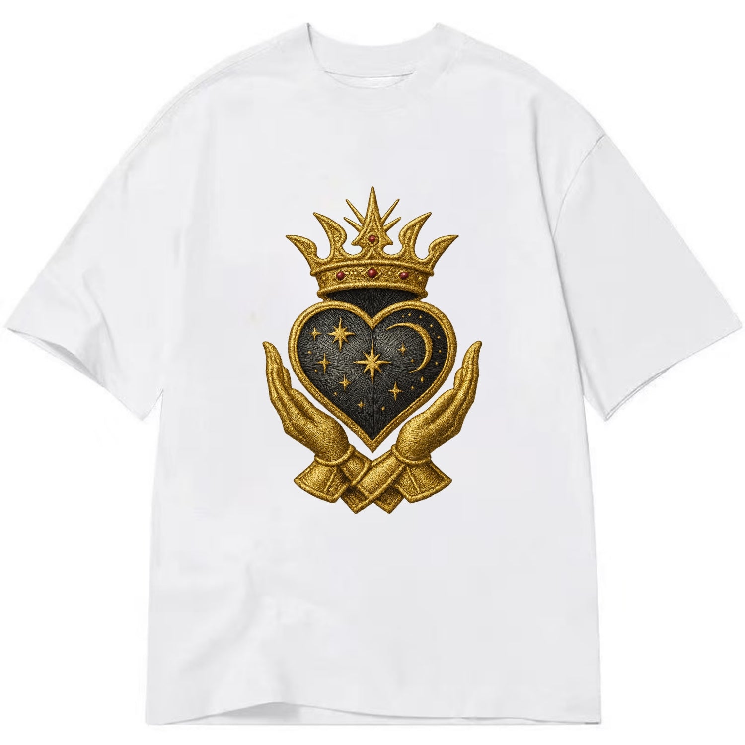 Hammered bronze warrior crown anchoring a dark steel heart with shield-bearing - Classic T-shirt - White