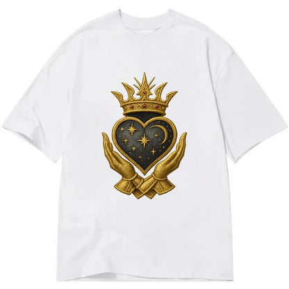 Hammered bronze warrior crown anchoring a dark steel heart with shield-bearing - Classic T-shirt - White