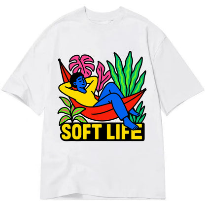 Person relaxing in hammock with plants - "soft life" aesthetic, peaceful living - Classic T-shirt - White
