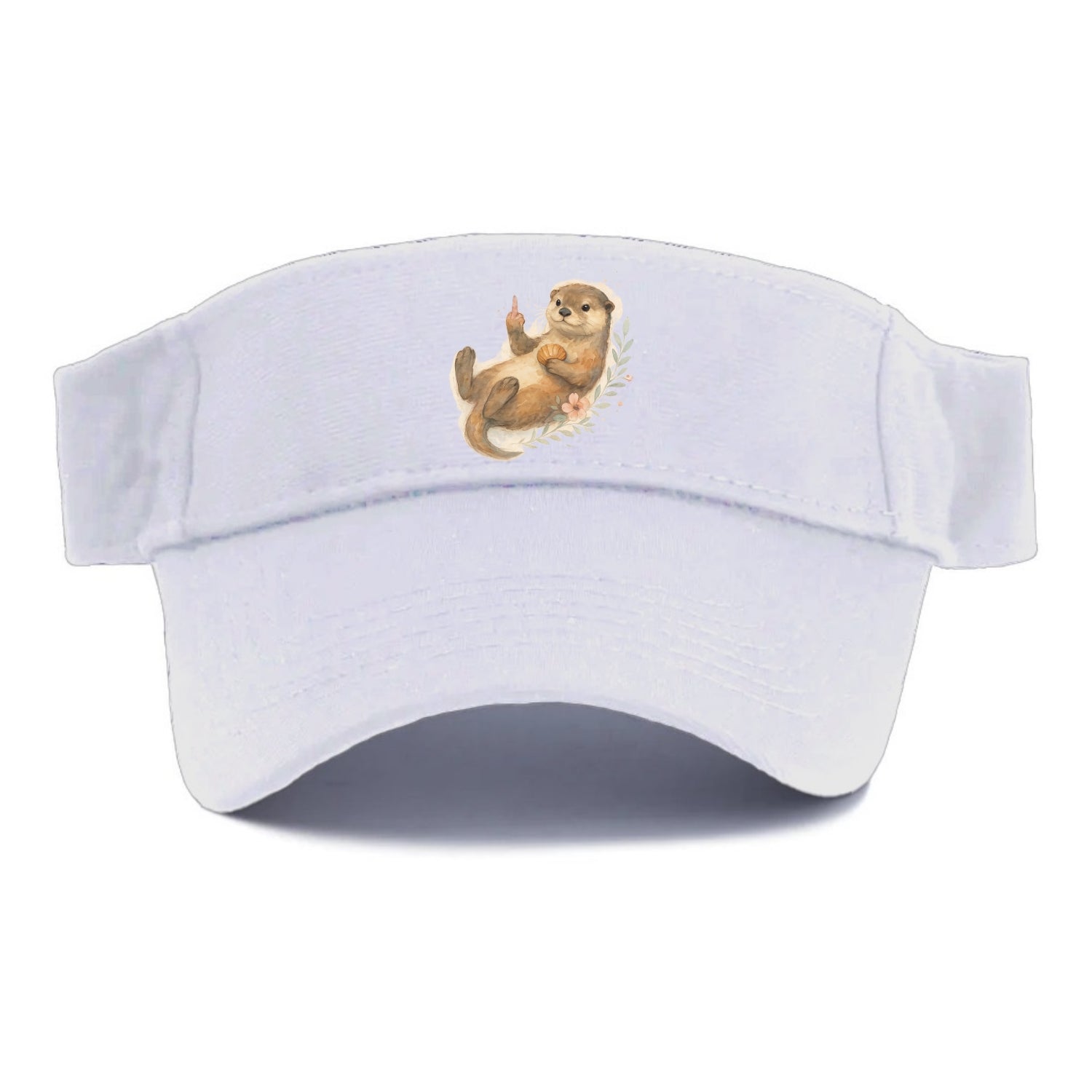 adorable otter floating on back, middle finger up while holding a shellfish - Visor - White