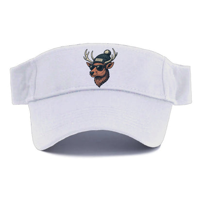 Flagstaff Elk wearing Flagstaff beanie with pom pom and wayfarer sunglasses - Visor - White