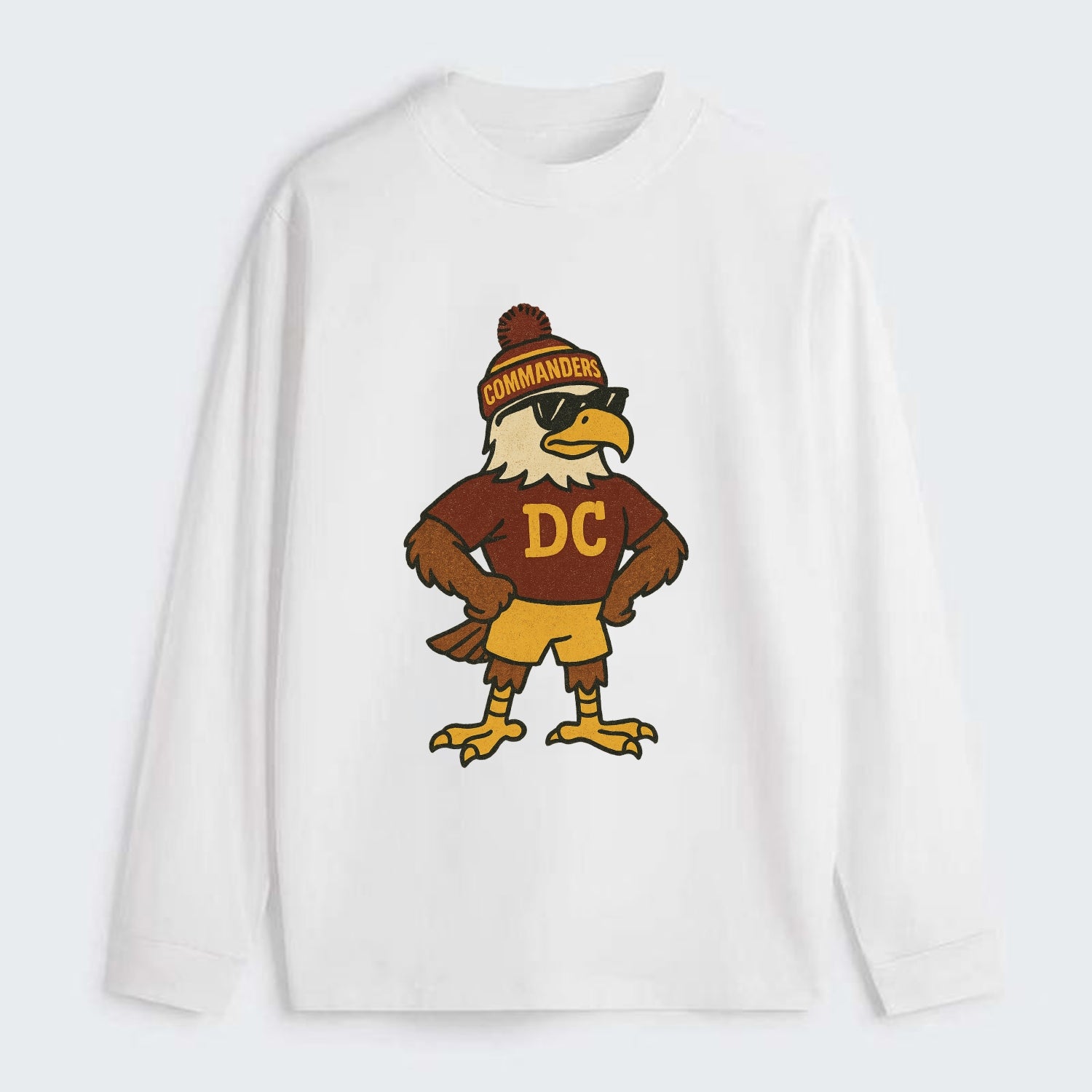 DC Eagle wearing Commanders burgundy and gold beanie with pom pom and - Classic Long Sleeve Shirt - White