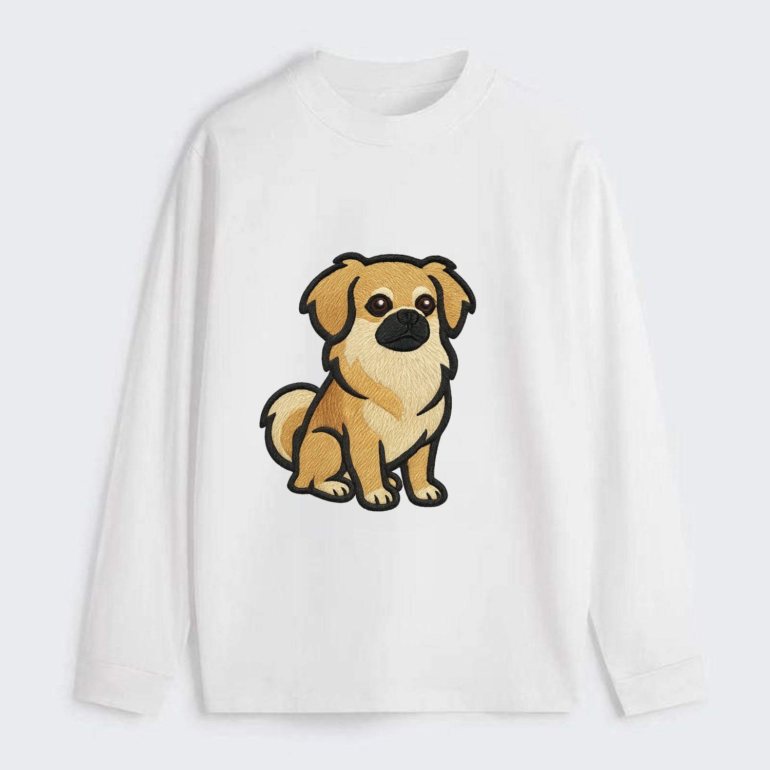 Tibetan Spaniel - Fawn small dog embroidered design - Classic Long Sleeve Shirt - White