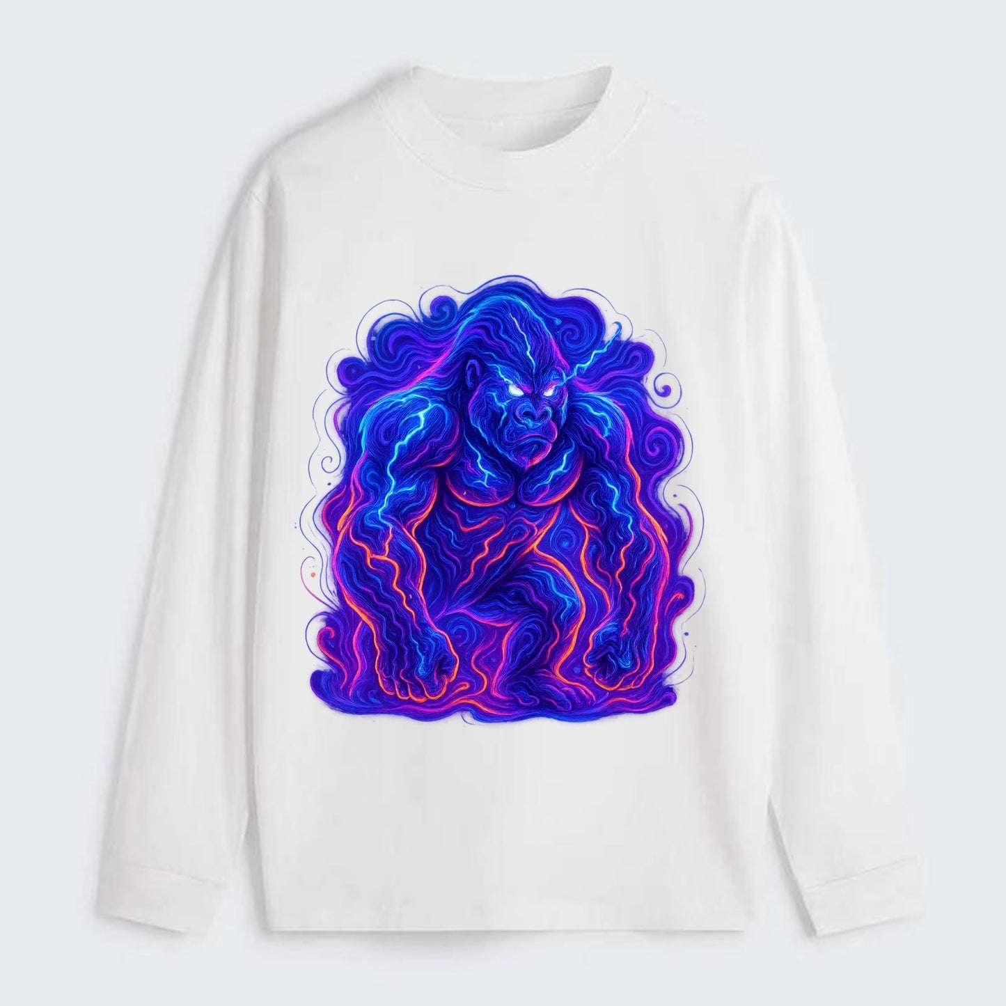 Mighty gorilla with electricity flowing through defined muscles, - Classic Long Sleeve Shirt - White