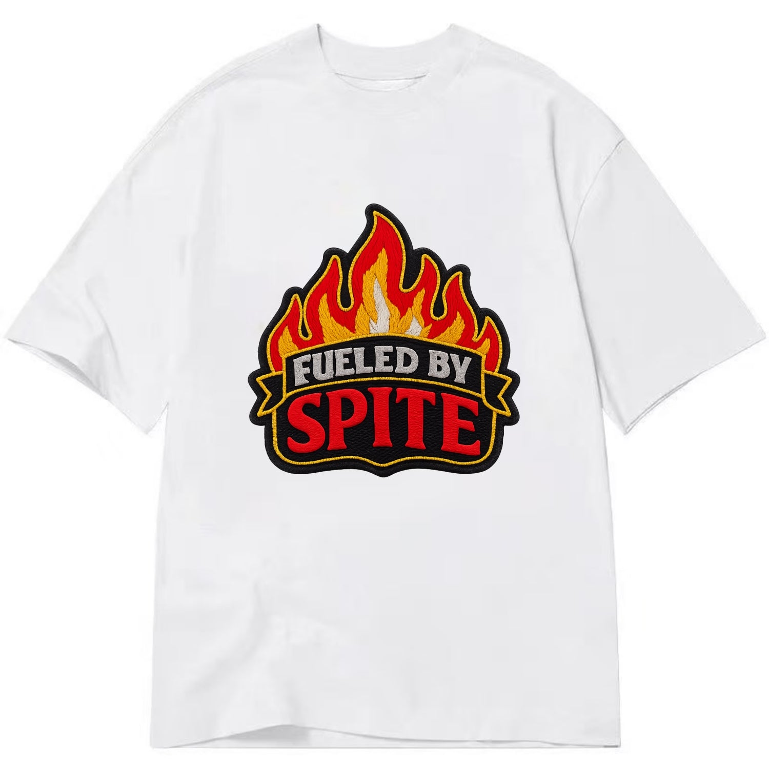 FUELED BY SPITE - fire with text in black and red , petty motivation - Classic T-shirt - White