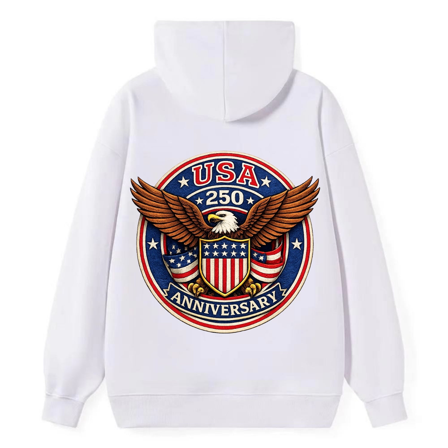 Usa 250 Anniversary Eagle Shield Emblem - Classic Pullover Hoodie - White