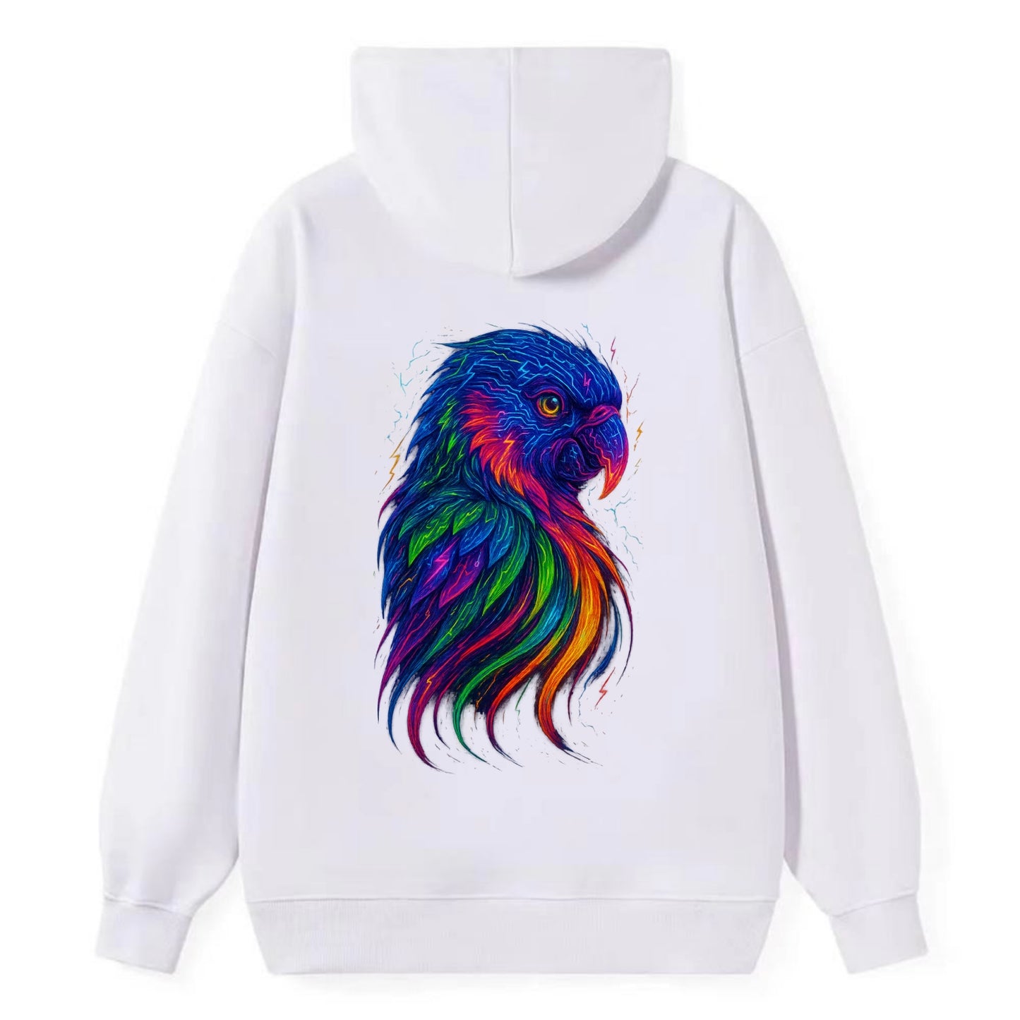 Vibrant parrot with feathers flowing into tropical rainbow streams, every - Classic Pullover Hoodie - White