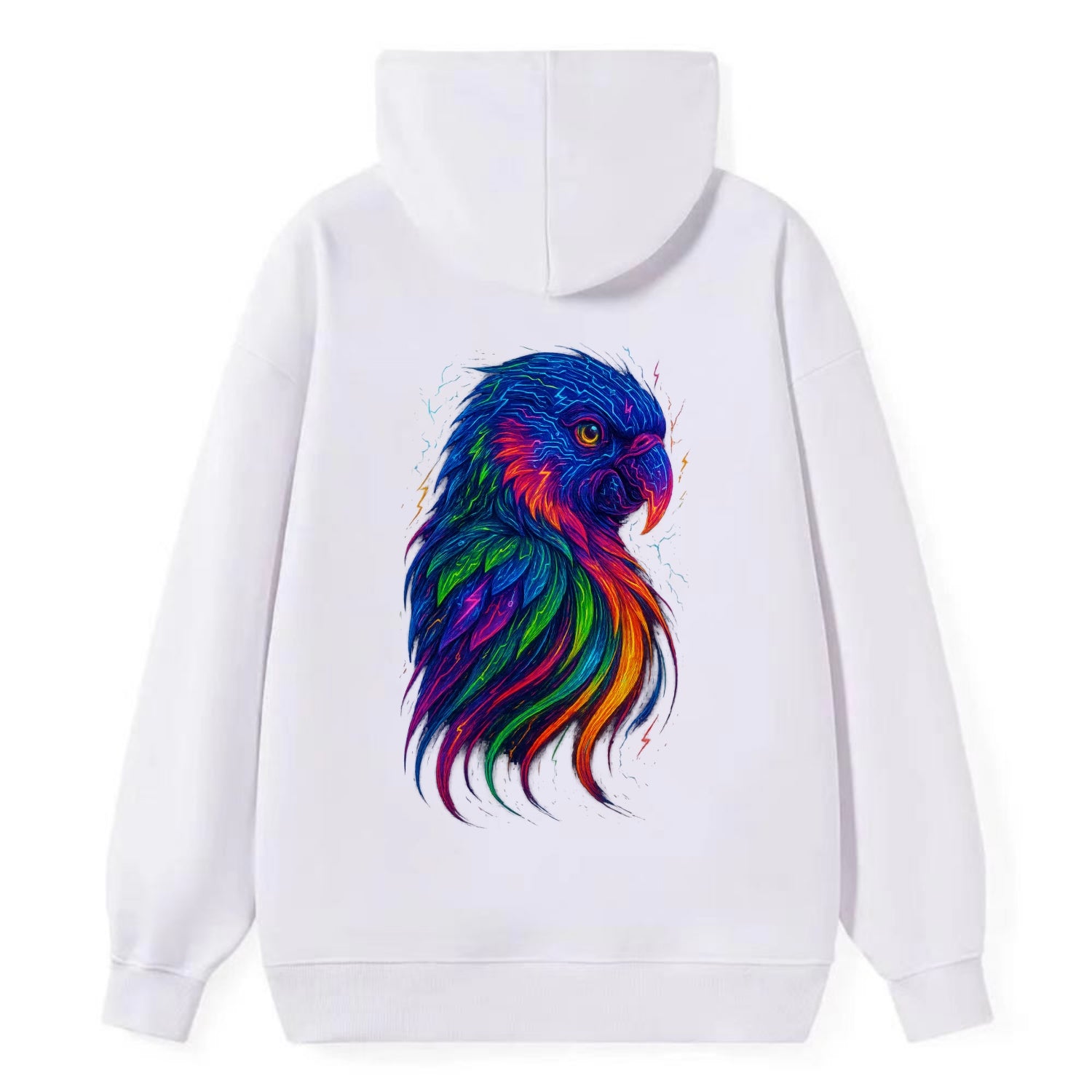 Vibrant parrot with feathers flowing into tropical rainbow streams, every - Classic Pullover Hoodie - White