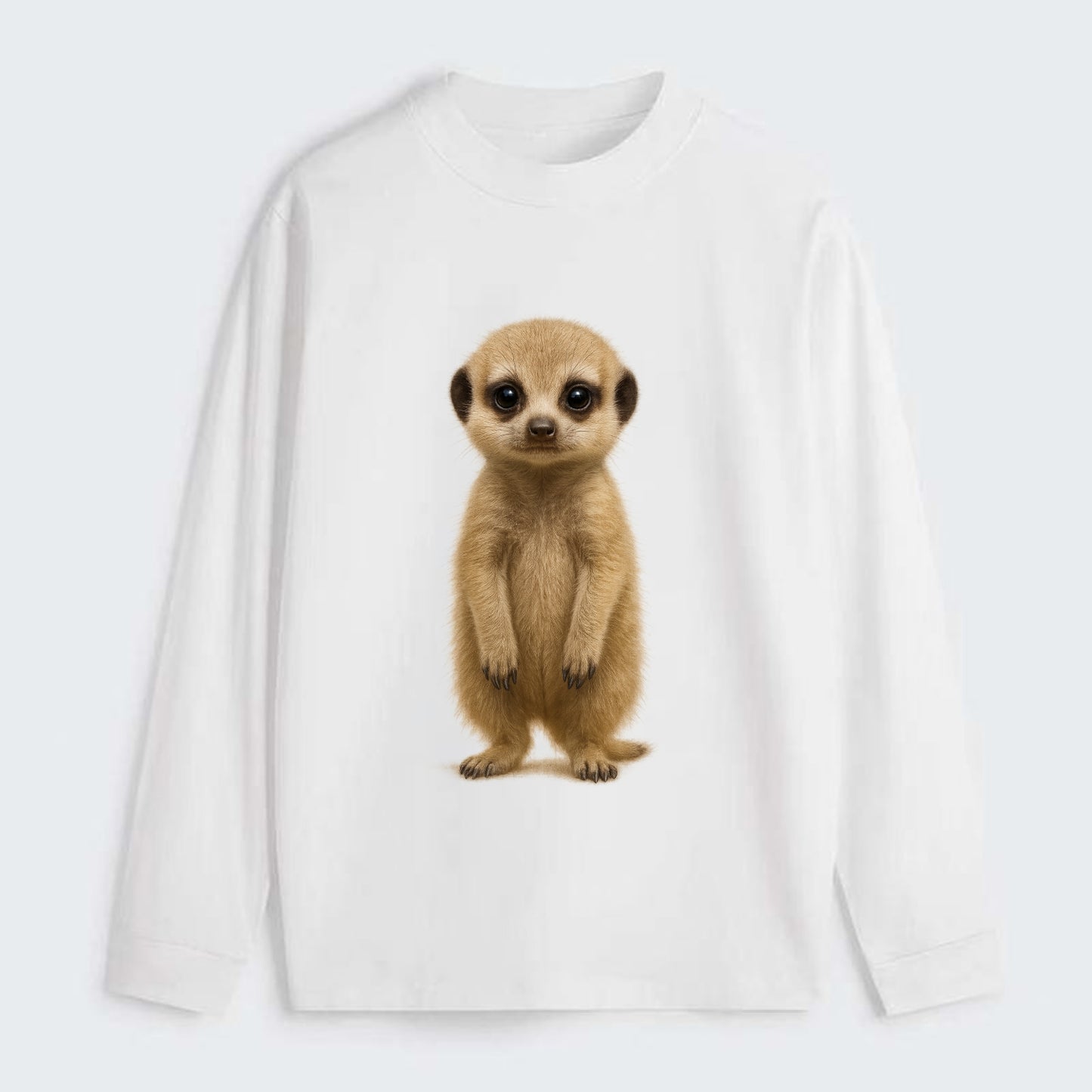 Baby Meerkat - tan fur, dark eye patches, alert stance, bright eyes, - Classic Long Sleeve Shirt - White