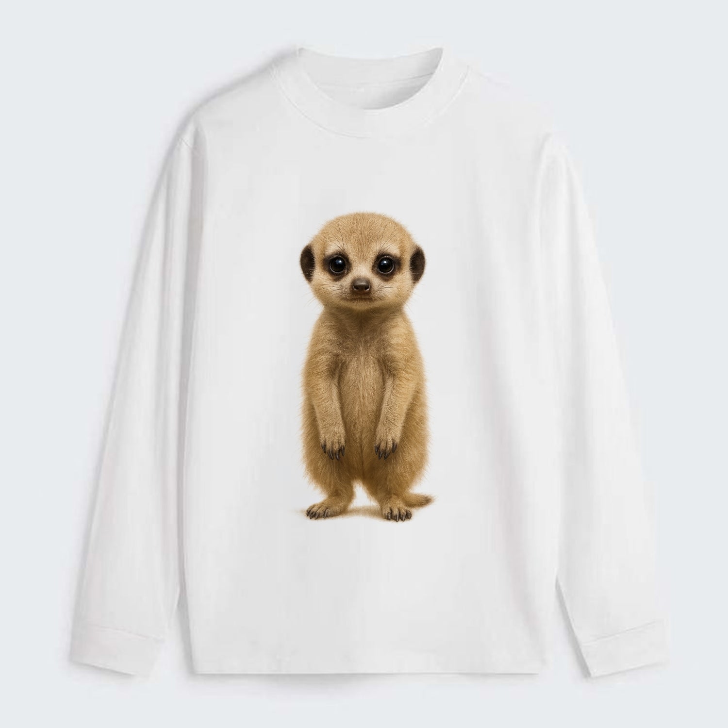 Baby Meerkat - tan fur, dark eye patches, alert stance, bright eyes, - Classic Long Sleeve Shirt - White