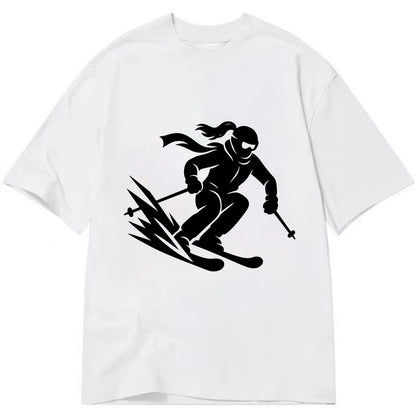Skier carving down snowy slope - Classic T-shirt - White