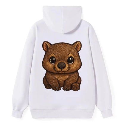 Baby Wombat - brown fur, square nose, small ears, dark eyes, - Classic Pullover Hoodie - White