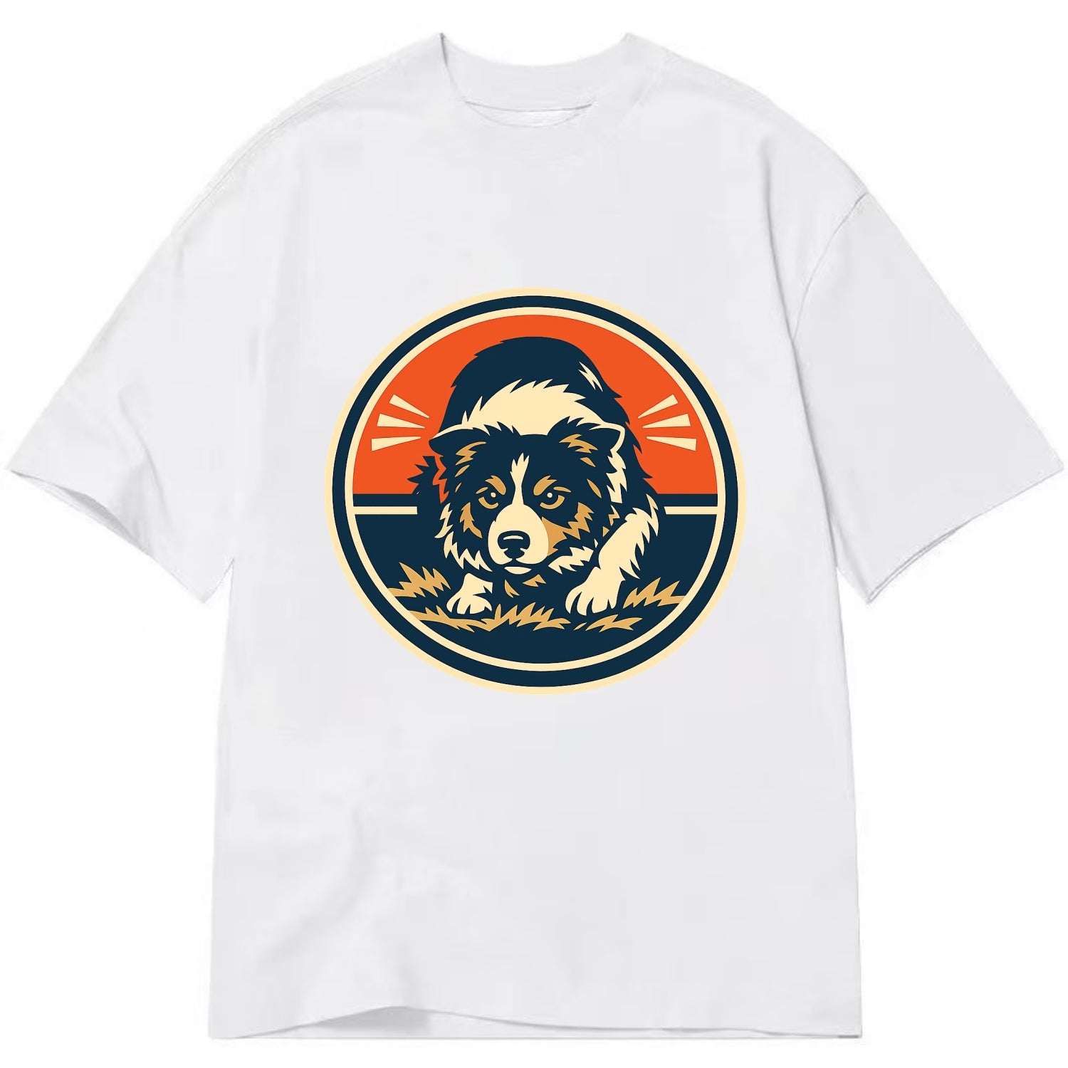 Focused Border Collie Emblem - Classic T-shirt - White