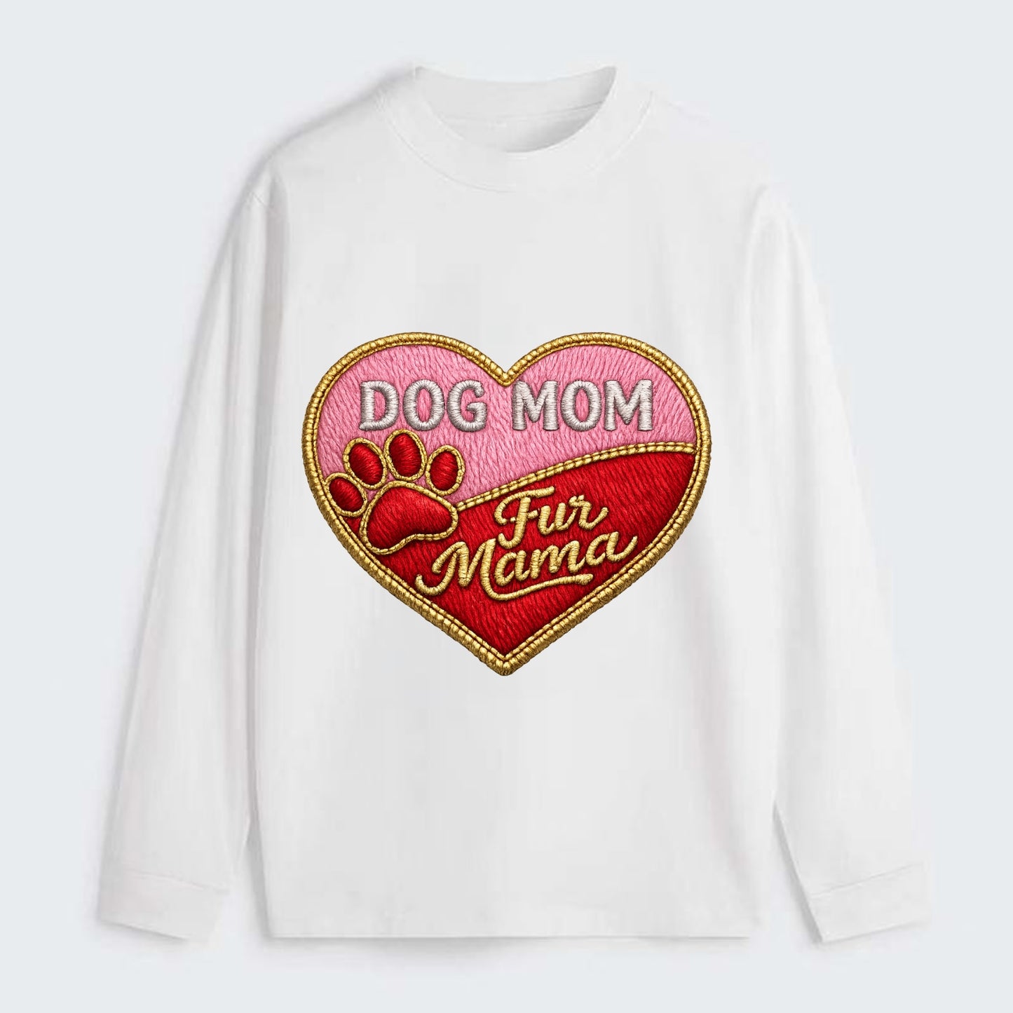 DOG MOM HEART - heart with paw print in pink and red , fur mama - Classic Long Sleeve Shirt - White