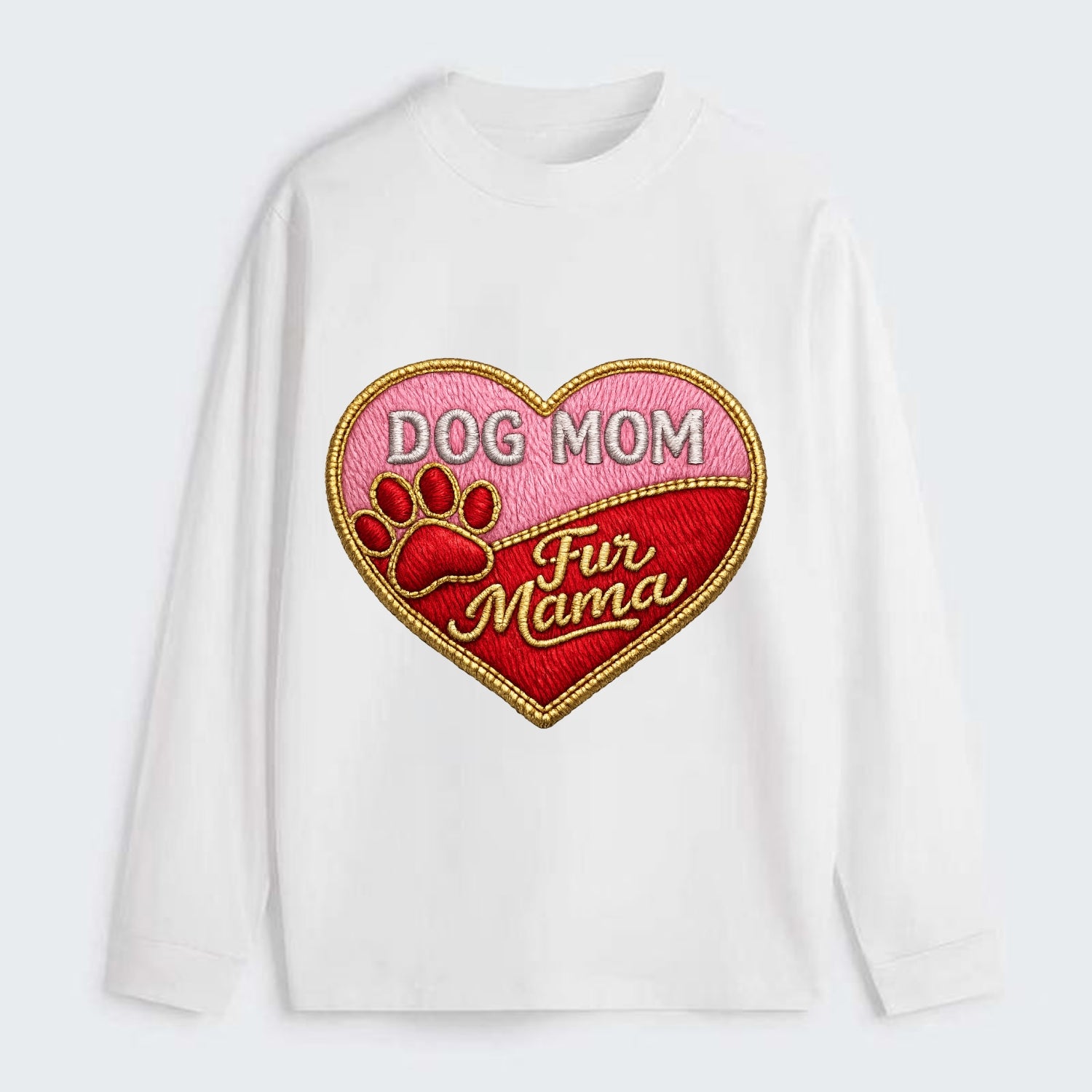 DOG MOM HEART - heart with paw print in pink and red , fur mama - Classic Long Sleeve Shirt - White
