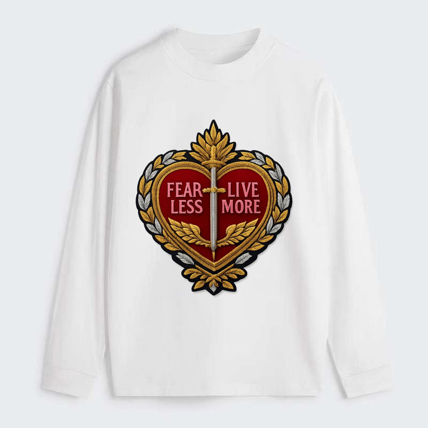 FEAR LESS LIVE MORE - heart with text in red , courage - Classic Long Sleeve Shirt - White
