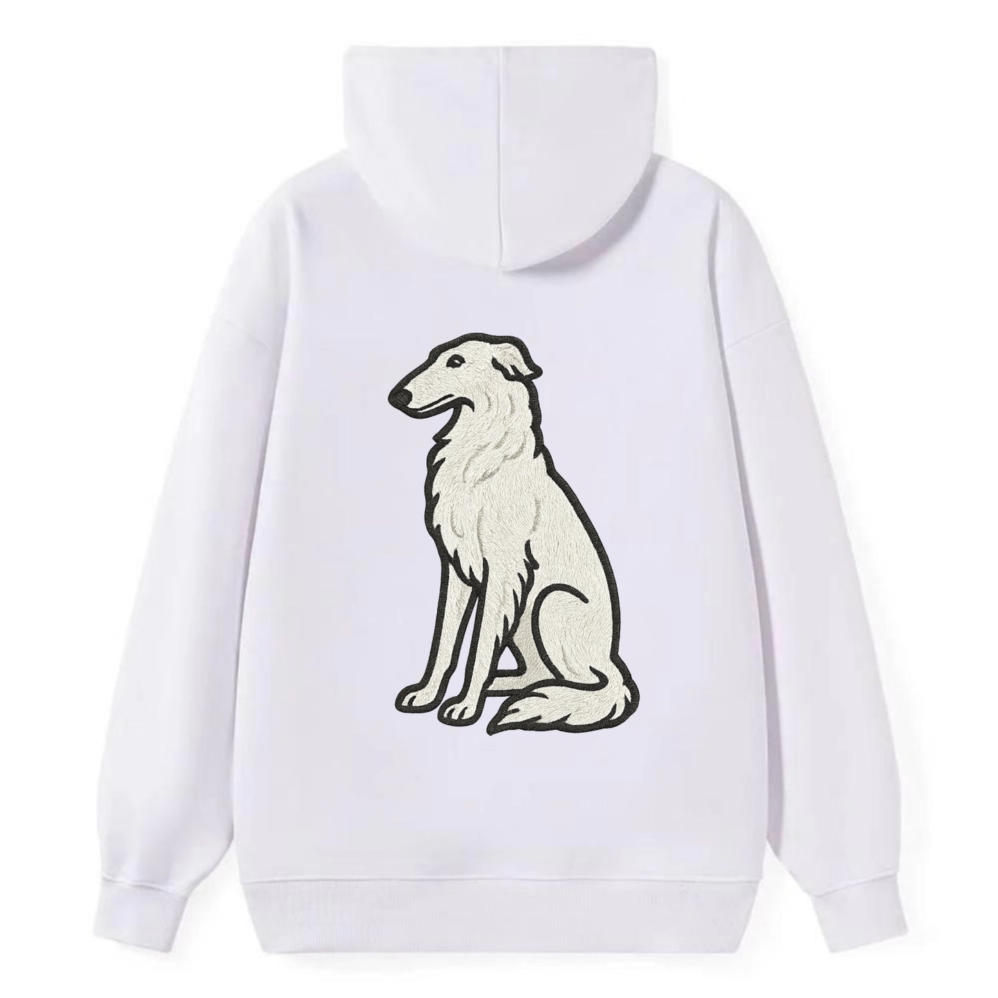 Borzoi - White embroidered sitting pose - Classic Pullover Hoodie - White