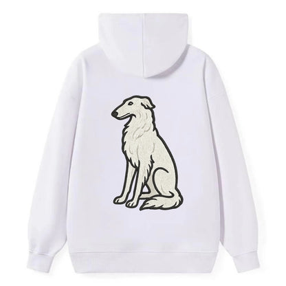 Borzoi - White embroidered sitting pose - Classic Pullover Hoodie - White