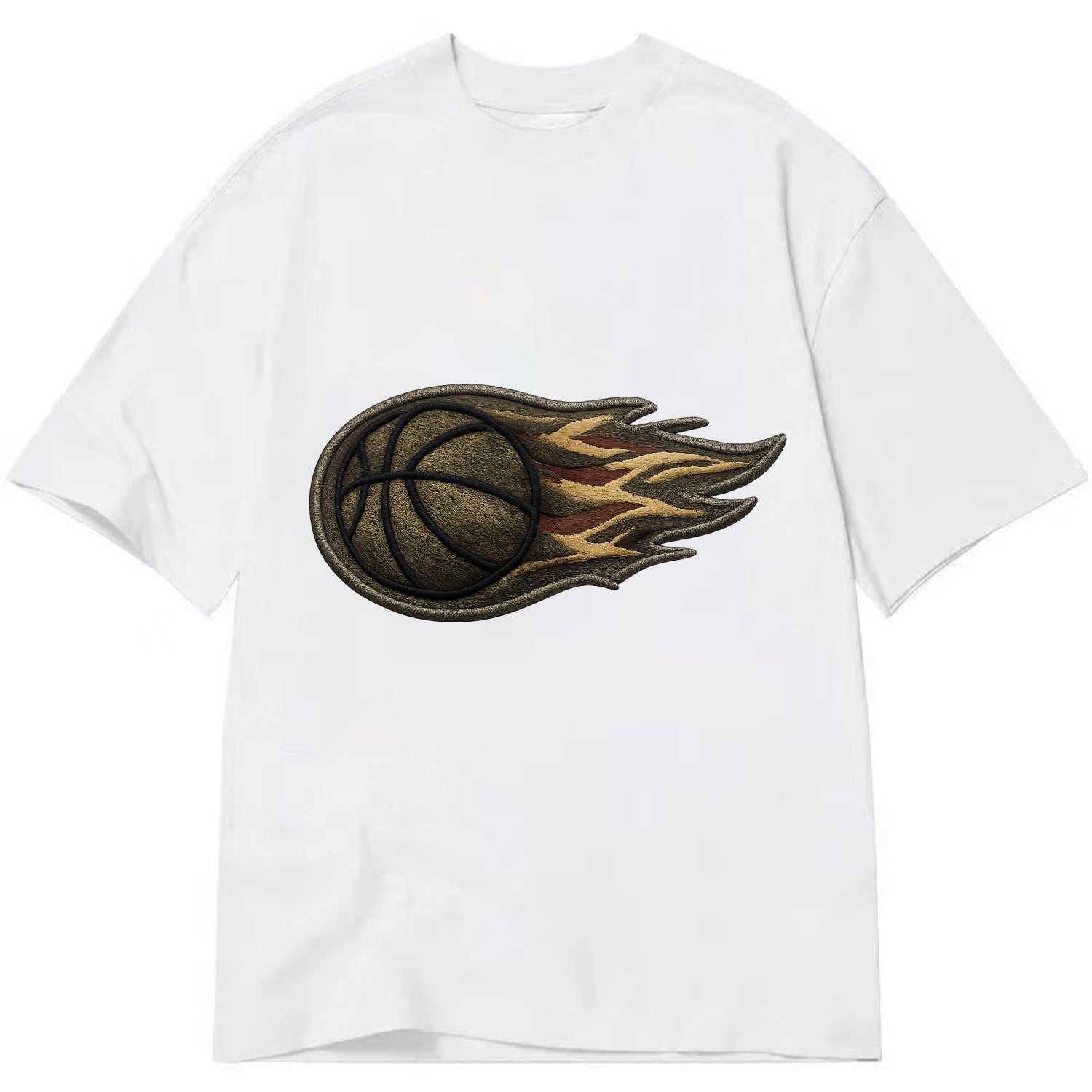 Embroidered patch design - BASKETBALL FLAMING BALL - basketball with flames in - Classic T-shirt - White