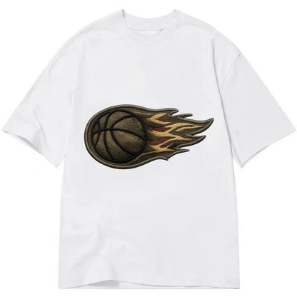Embroidered patch design - BASKETBALL FLAMING BALL - basketball with flames in - Classic T-shirt - White