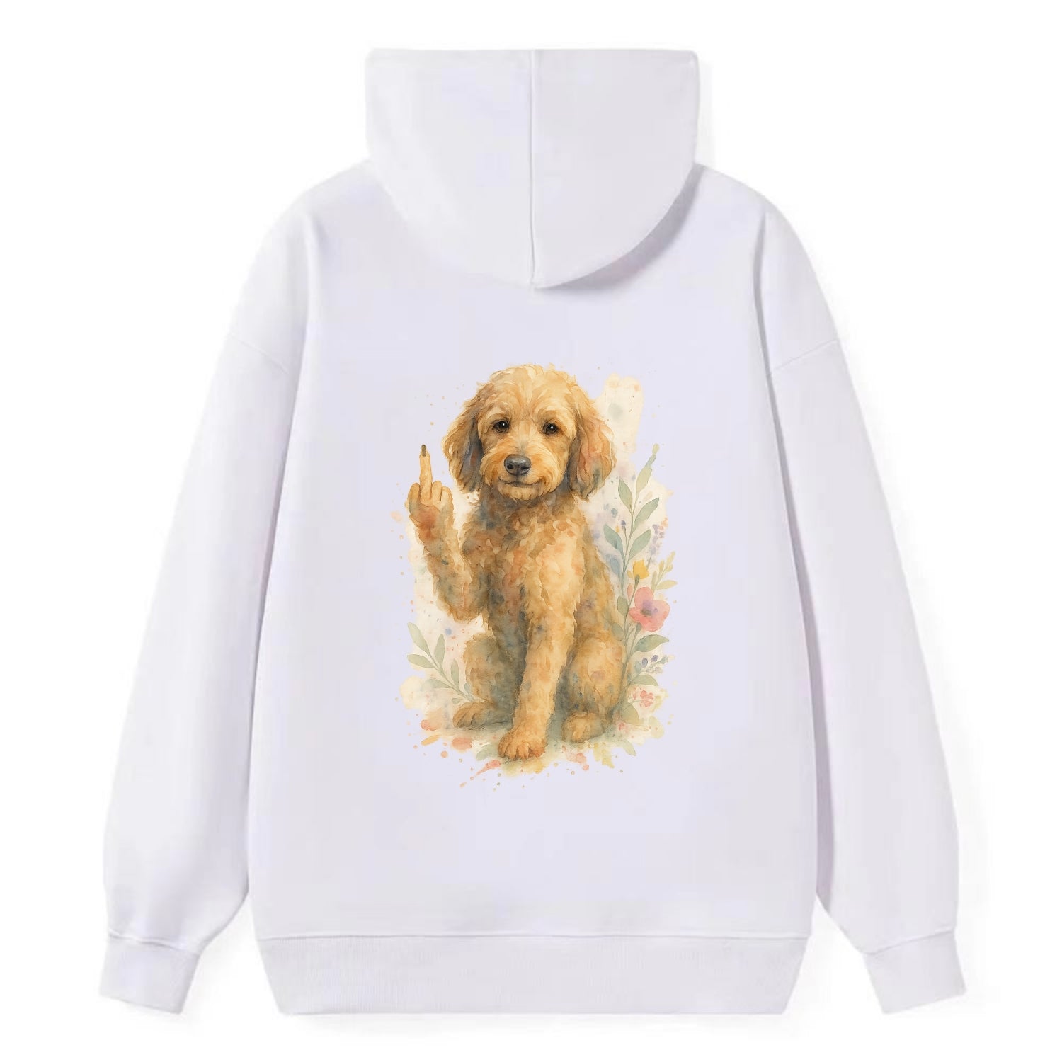 Labradoodle hypoallergenic with wavy coat, intelligent eyes, paw raised - Classic Pullover Hoodie - White