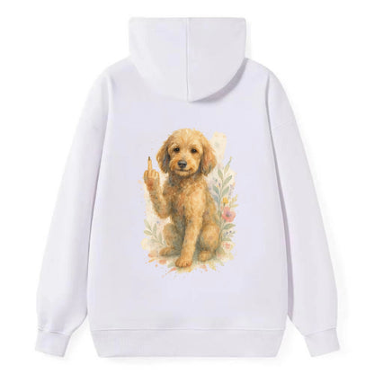 Labradoodle hypoallergenic with wavy coat, intelligent eyes, paw raised - Classic Pullover Hoodie - White