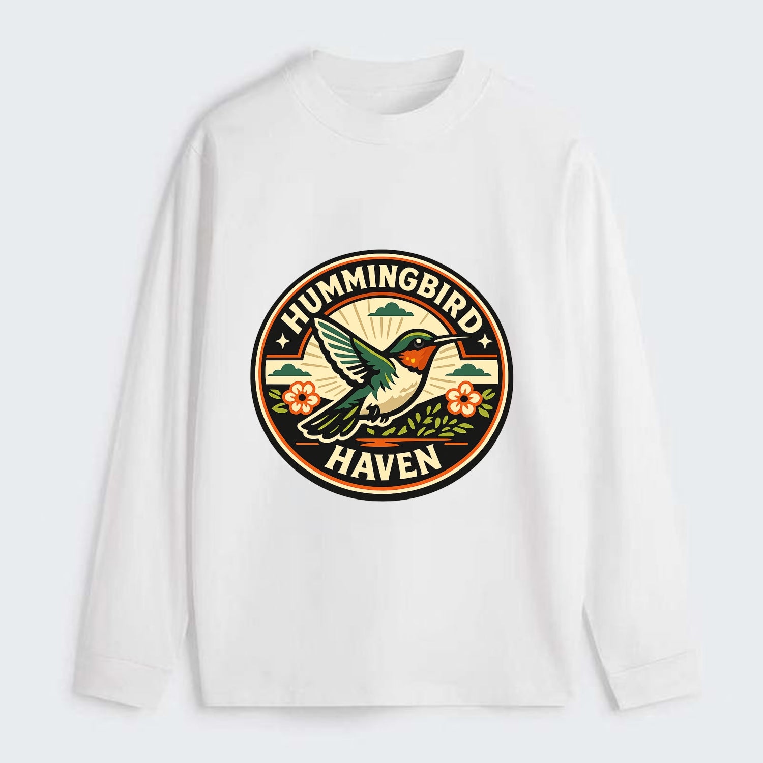 Hummingbird Sanctuary Emblem - Classic Long Sleeve Shirt - White