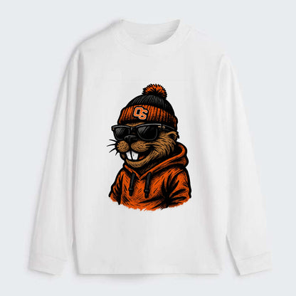 Corvallis Beaver wearing Oregon State beanie with OS patch - Classic Long Sleeve Shirt - White