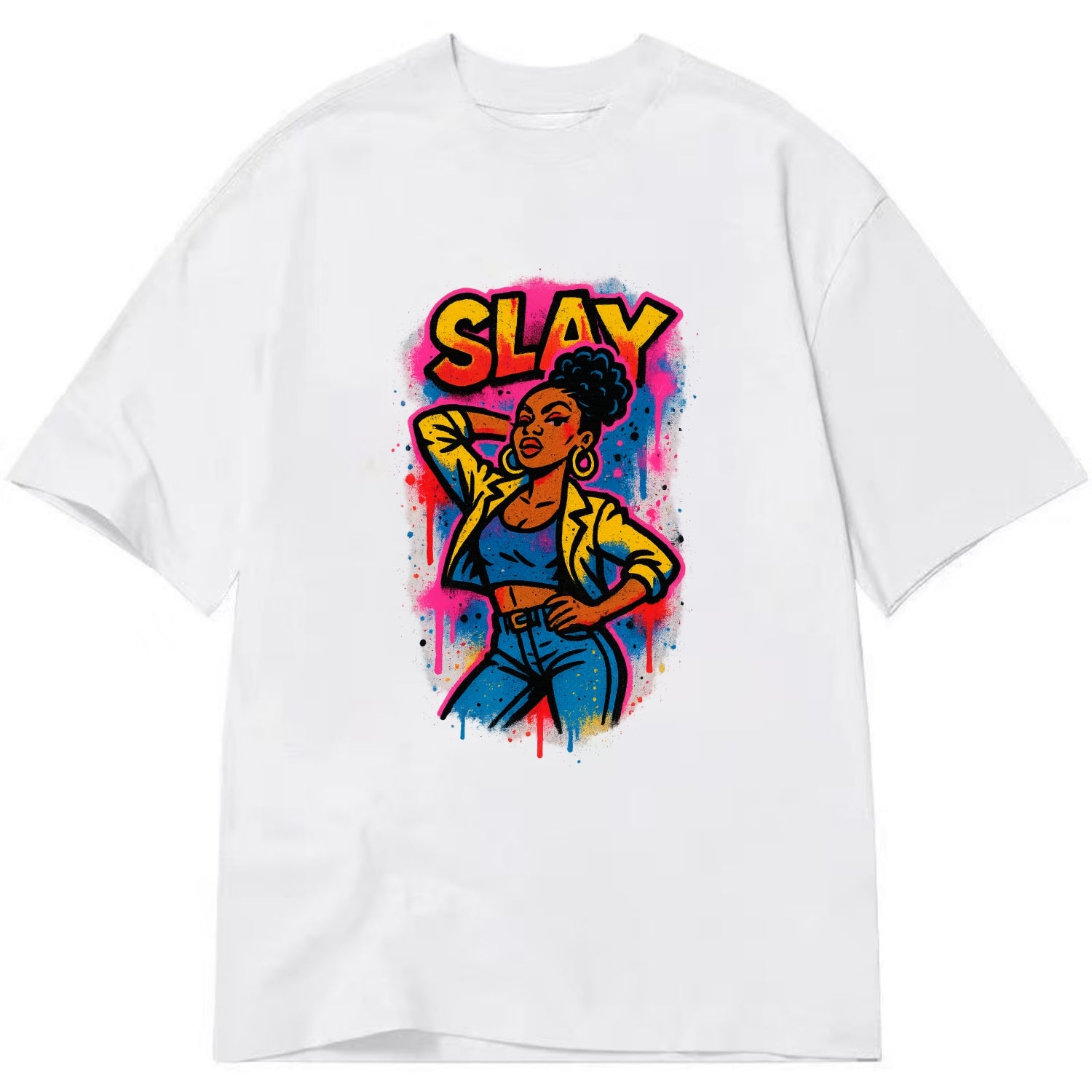 Empowered figure striking confident pose - "slay" culture, fierce and fabulous - Classic T-shirt - White