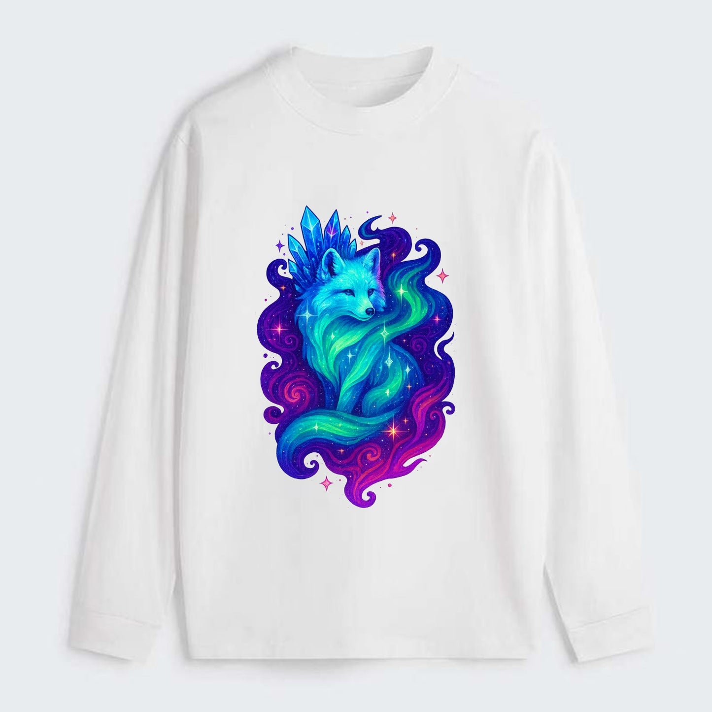 Ethereal arctic fox with fur that transforms into crystal formations, - Classic Long Sleeve Shirt - White