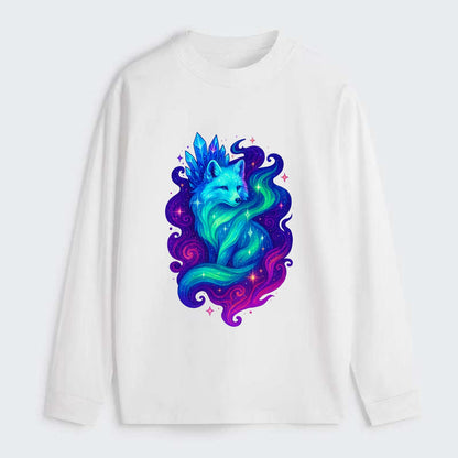 Ethereal arctic fox with fur that transforms into crystal formations, - Classic Long Sleeve Shirt - White