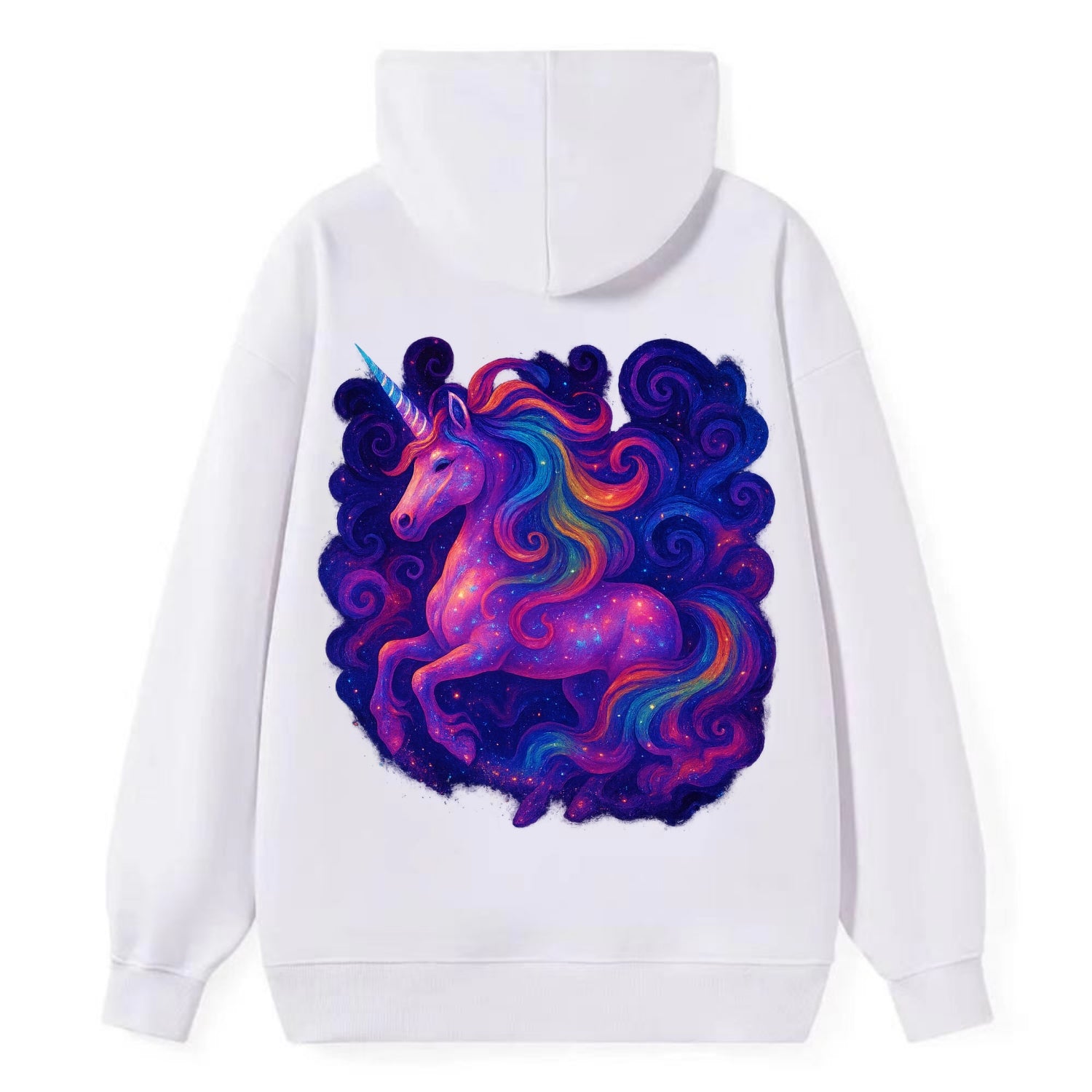 Magical unicorn with flowing rainbow gradient mane, iridescent horn with - Classic Pullover Hoodie - White