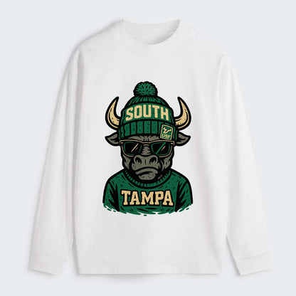 Tampa Bull wearing South Florida beanie with USF patch - Classic Long Sleeve Shirt - White