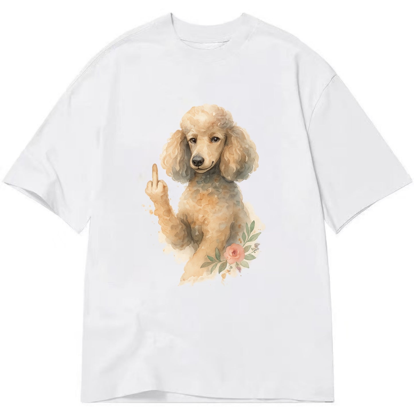 Standard Poodle with curly styled coat, intelligent face, fancy paw giving finger - Classic T-shirt - White