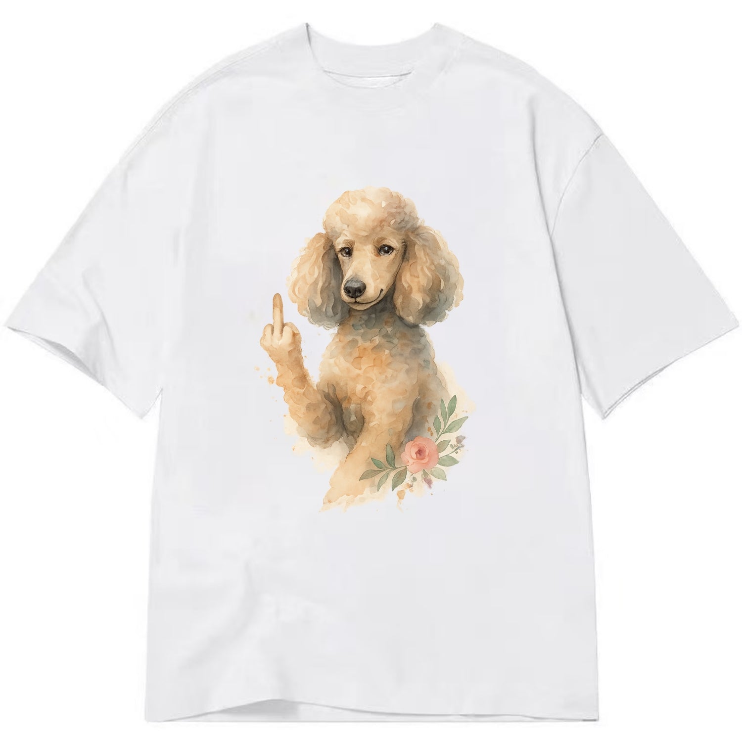 Standard Poodle with curly styled coat, intelligent face, fancy paw giving finger - Classic T-shirt - White