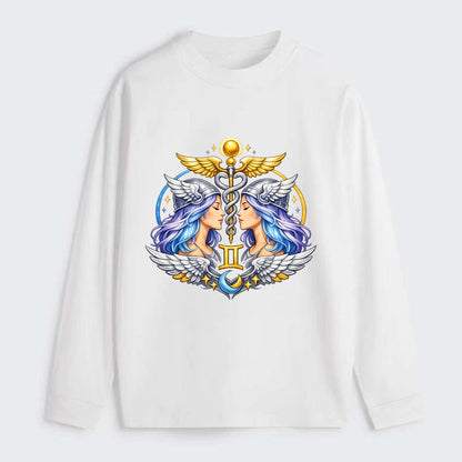 MERCURY WINGS | Winged messenger symbol | Caduceus staff | Swift - Classic Long Sleeve Shirt - White
