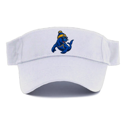 Bay Area Sea Lion wearing Warriors blue and gold beanie with Golden Gate and wayfarer - Visor - White
