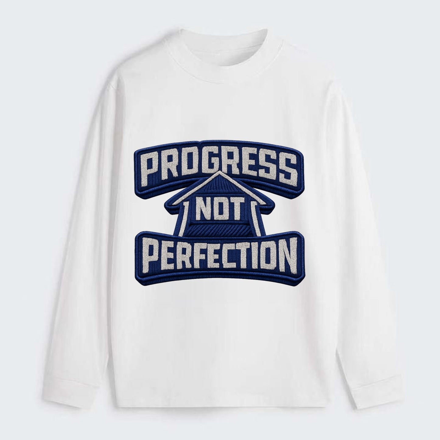 PROGRESS NOT PERFECTION - arrow with text in blue , growth mindset - Classic Long Sleeve Shirt - White
