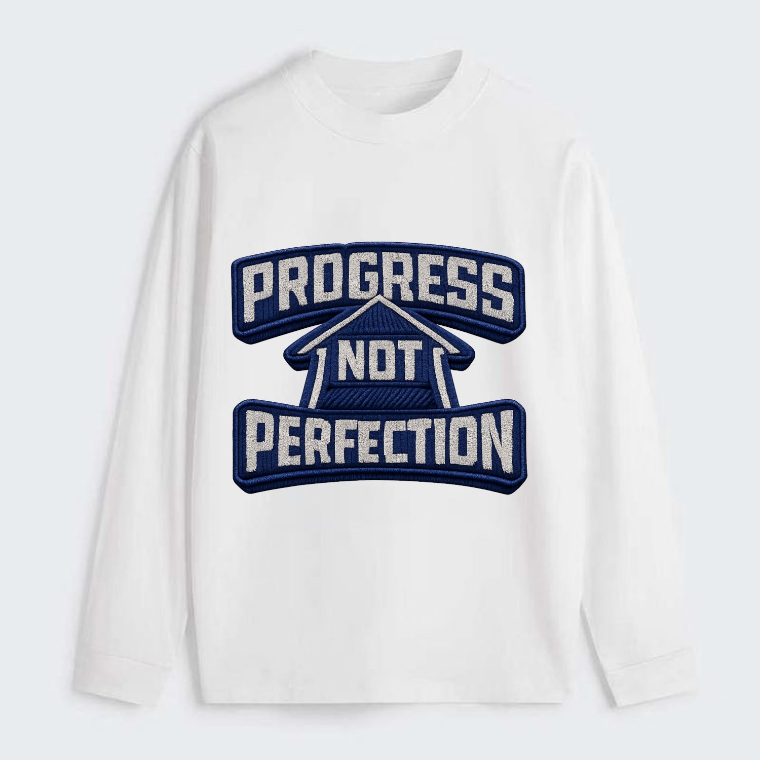 PROGRESS NOT PERFECTION - arrow with text in blue , growth mindset - Classic Long Sleeve Shirt - White