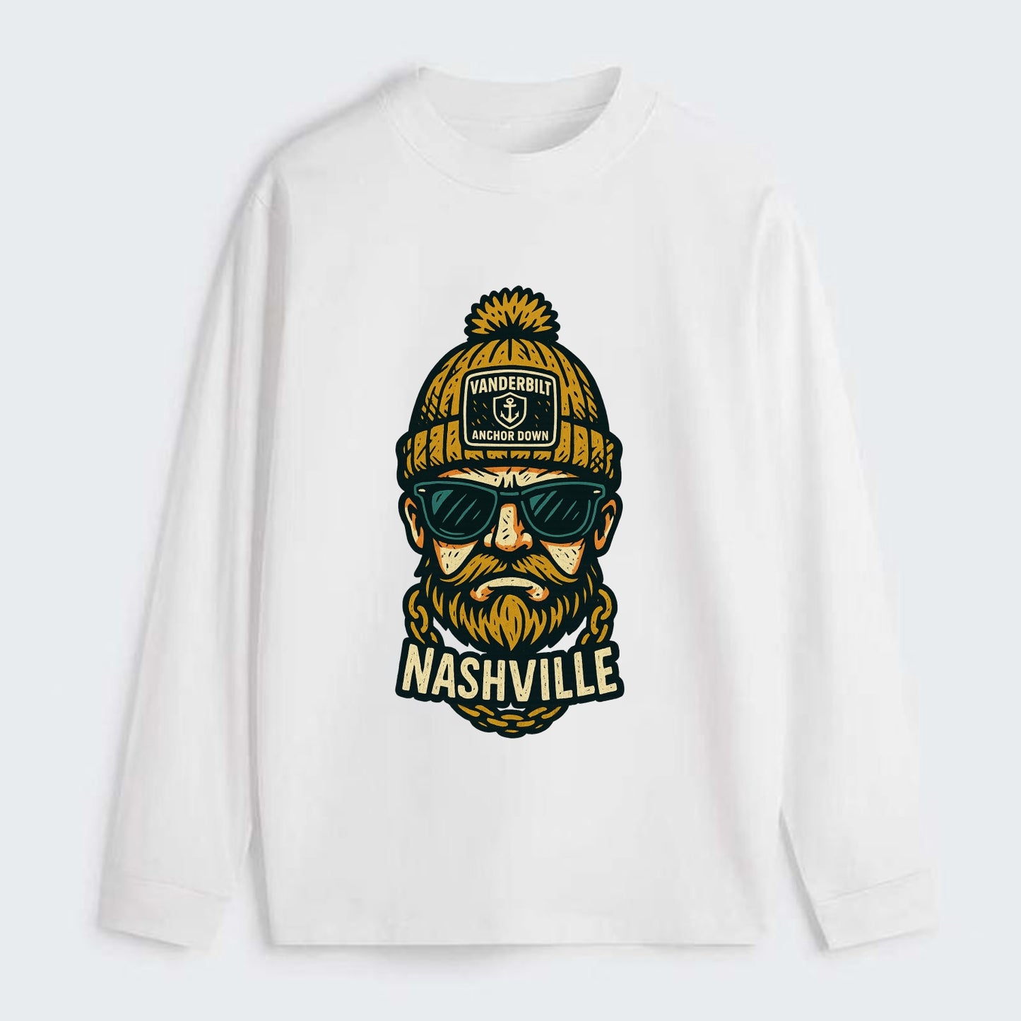 Nashville Commodore wearing Vanderbilt beanie with anchor patch - Classic Long Sleeve Shirt - White