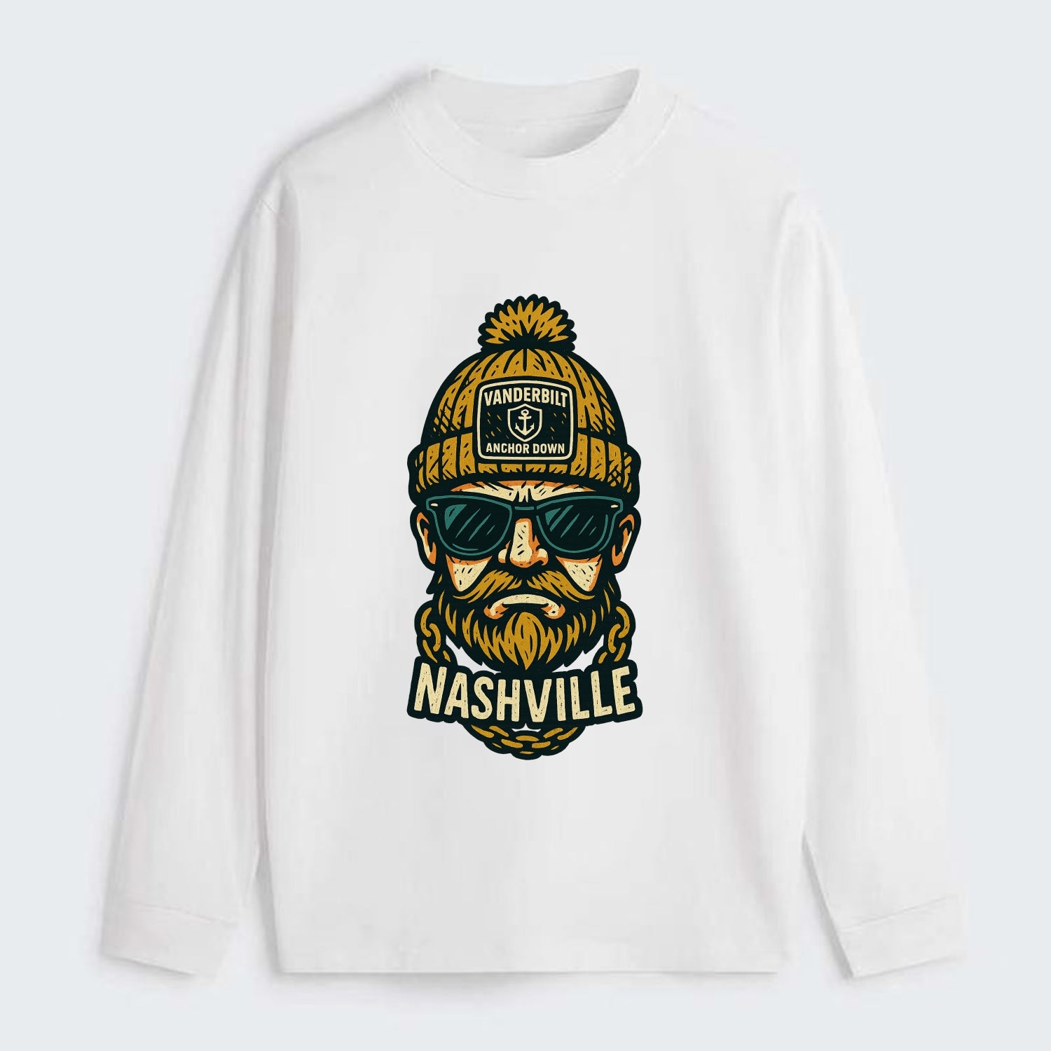 Nashville Commodore wearing Vanderbilt beanie with anchor patch - Classic Long Sleeve Shirt - White